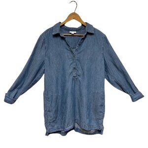 J. Jill Women’s Denim Shirt Blouse Chambray Tunic Top Size Medium Long Sleeves